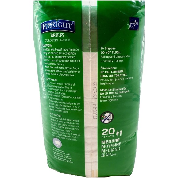 FitRight Plus Adult Briefs Medium 20 Count Pack Disposable Anti-Leak Guard NIP - Picture 4 of 4